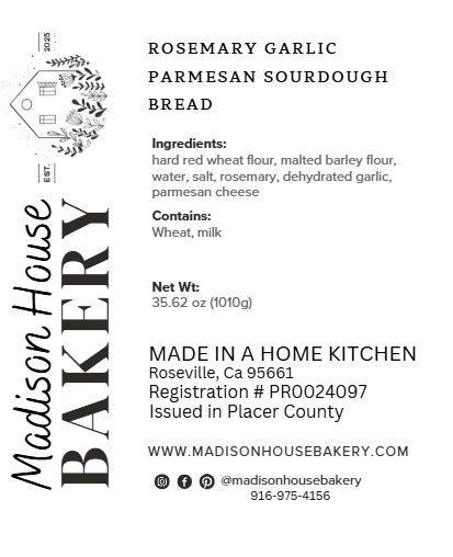 Rosemary Garlic Parmesan Sourdough Bread Loaf
